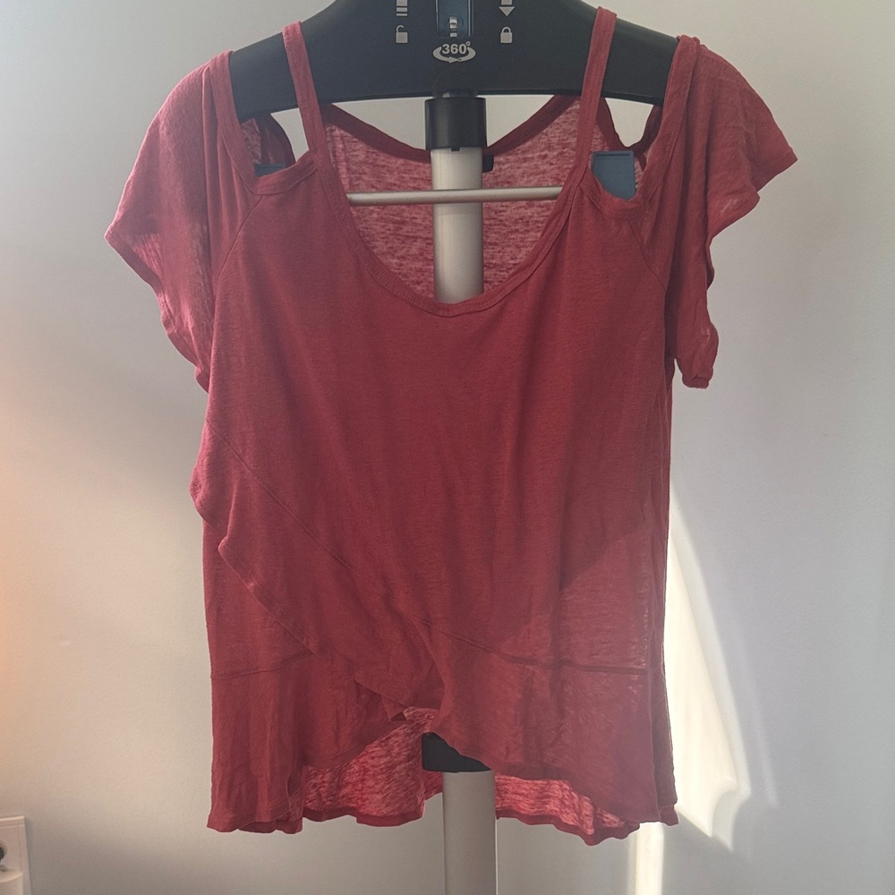 Express Rust Red Short Sleeve Twist Front Top